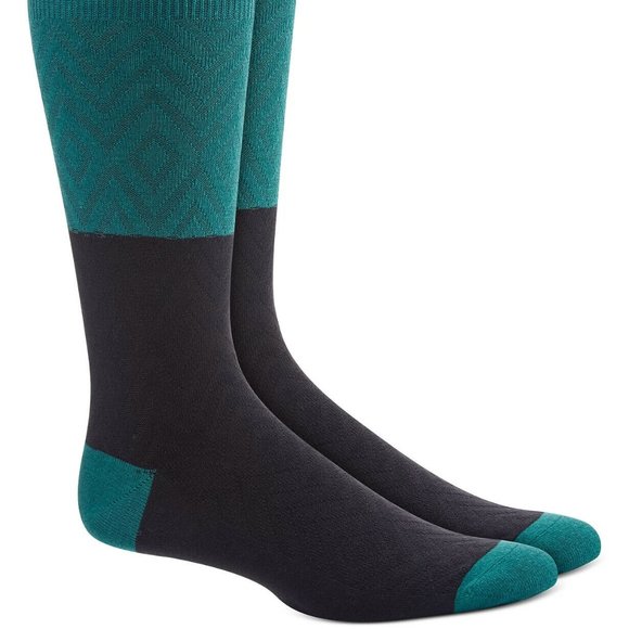 ALFANI Mens Green Color-Blocked Textured Diamond Print Dress Socks 12/13 Fit - Picture 4 of 4